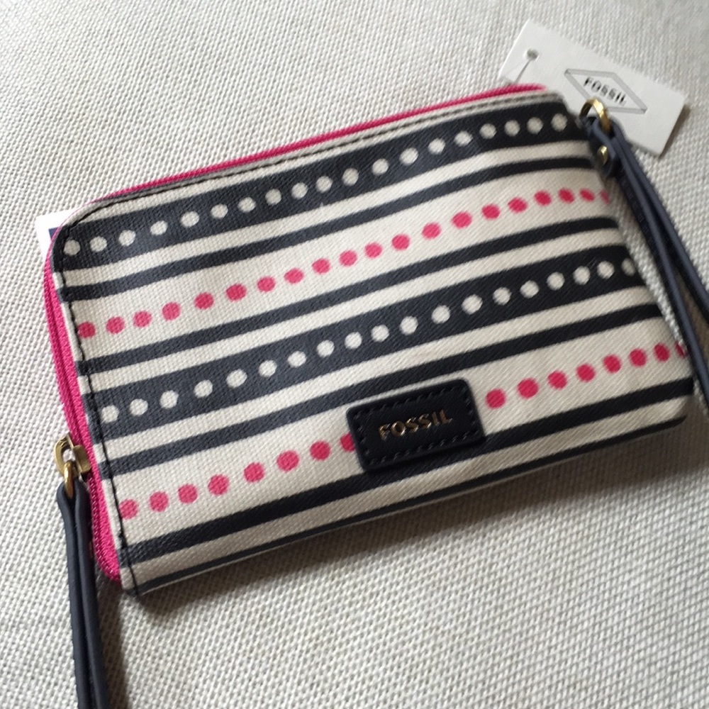 NWT Fossil Eliza Dots & Stripe Wristlet